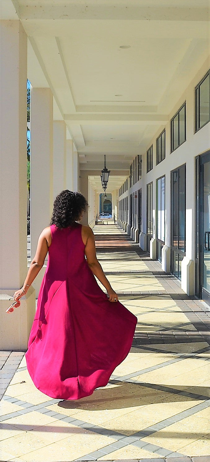 Elegant Magenta High-Low Dress