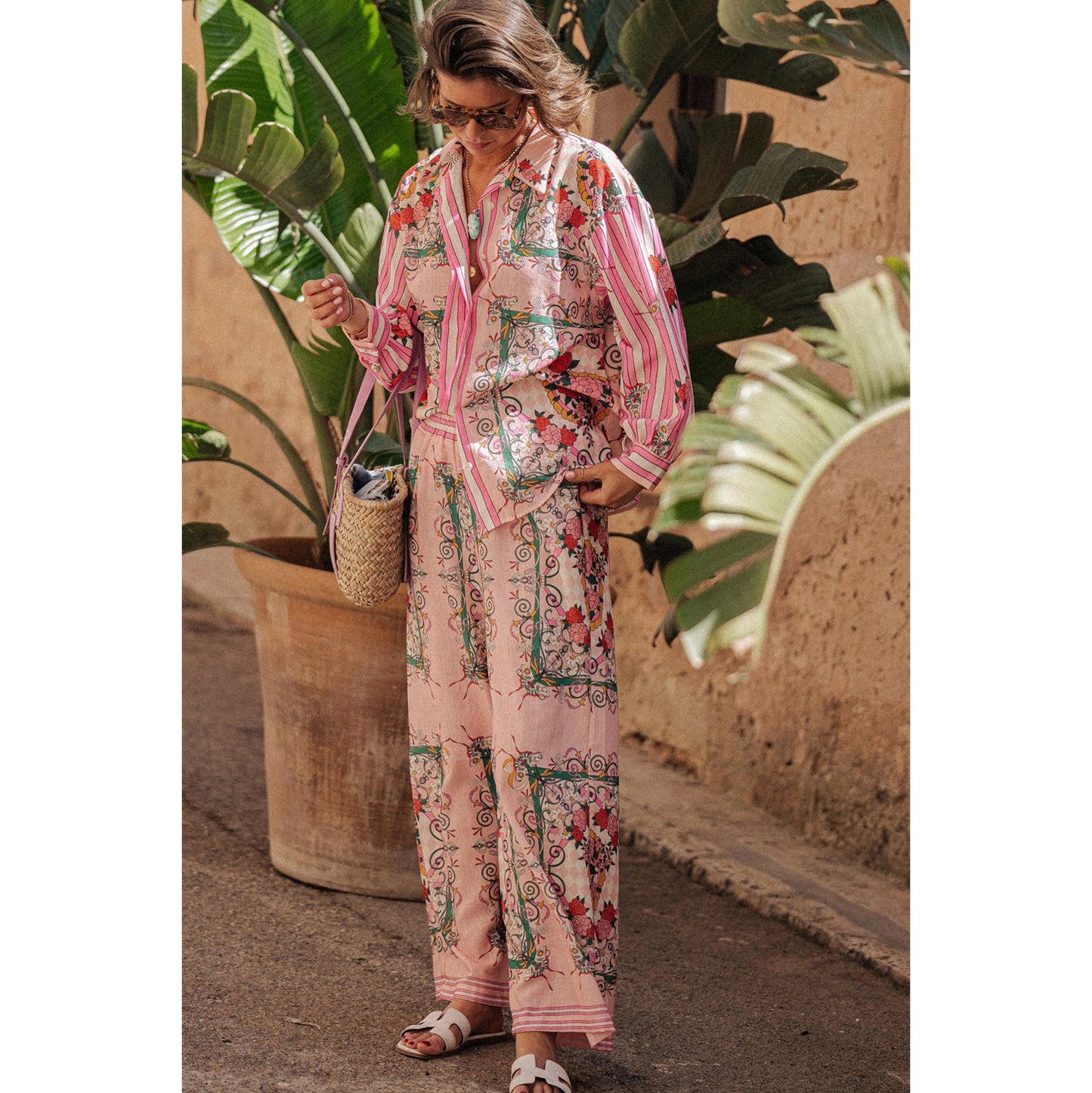 Romantic Floral Button Shirt And Pant Set