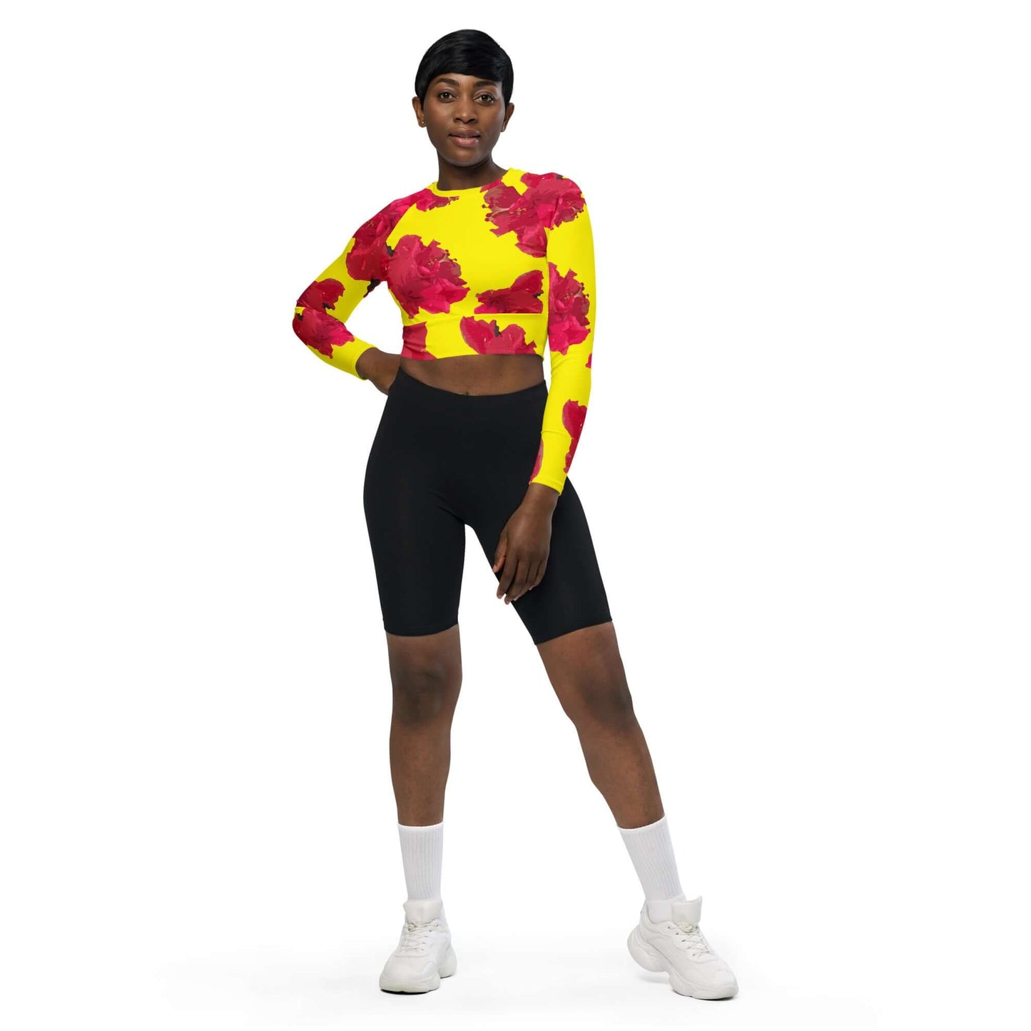 Women's Hibiscus long-sleeve crop top