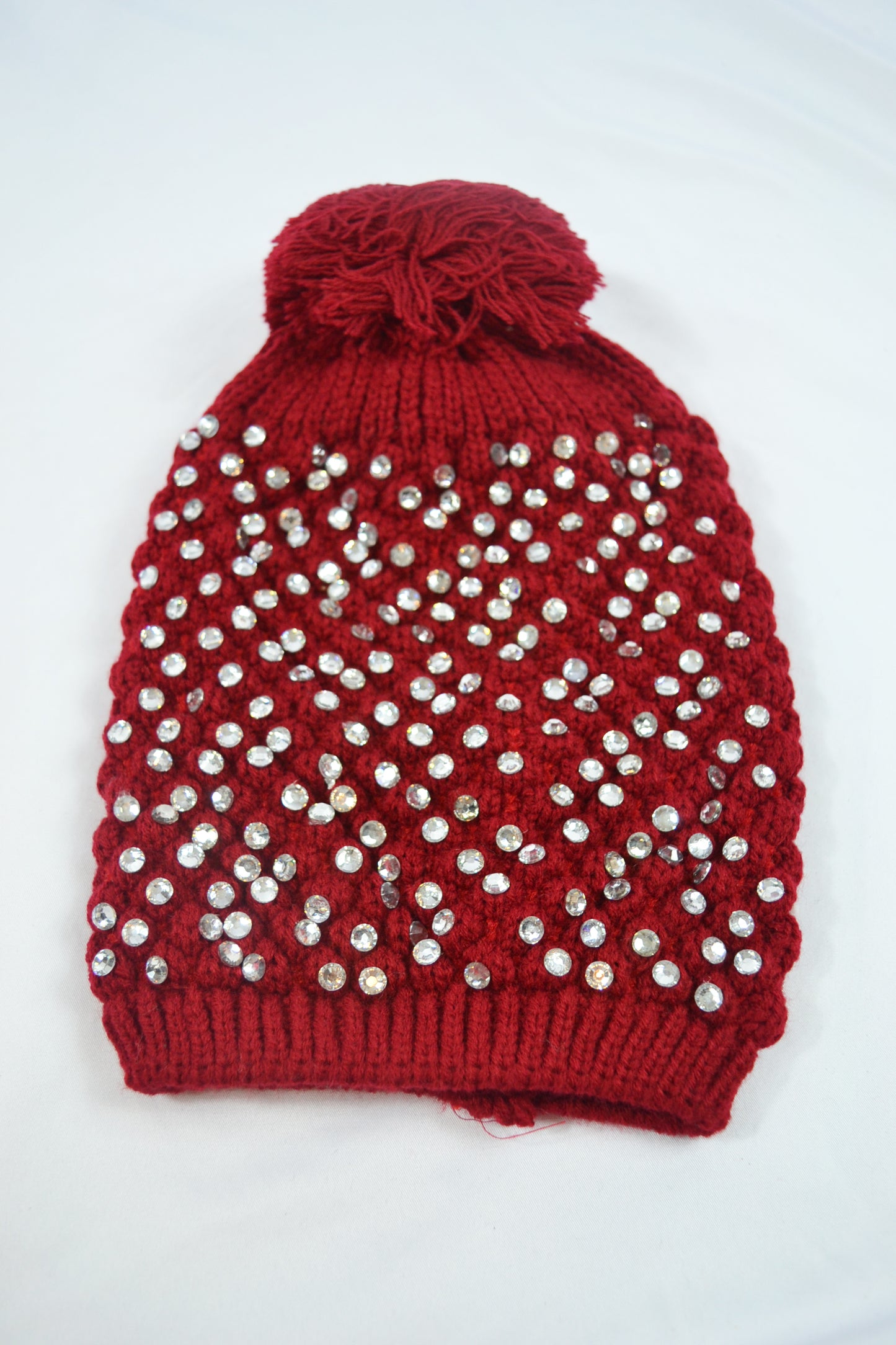 Vibrant Red Pom-Pom Sequin Beanie