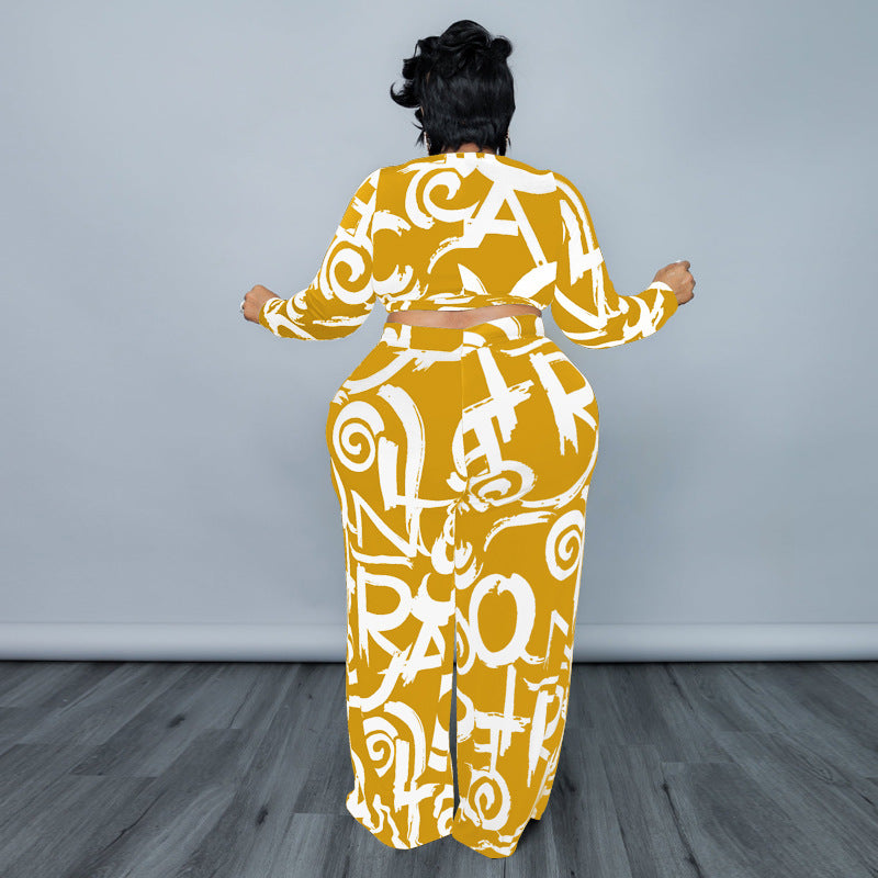 Stretch Knitted Long Sleeve top with Wide leg pants with pocket Set