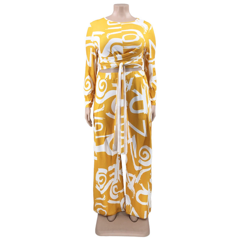 Stretch Knitted Long Sleeve top with Wide leg pants with pocket Set