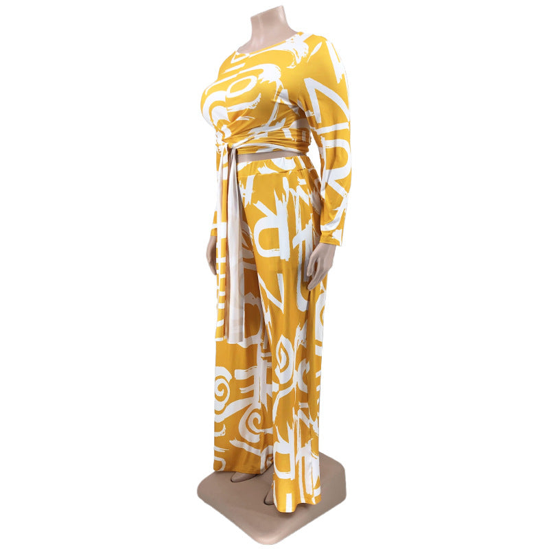 Stretch Knitted Long Sleeve top with Wide leg pants with pocket Set