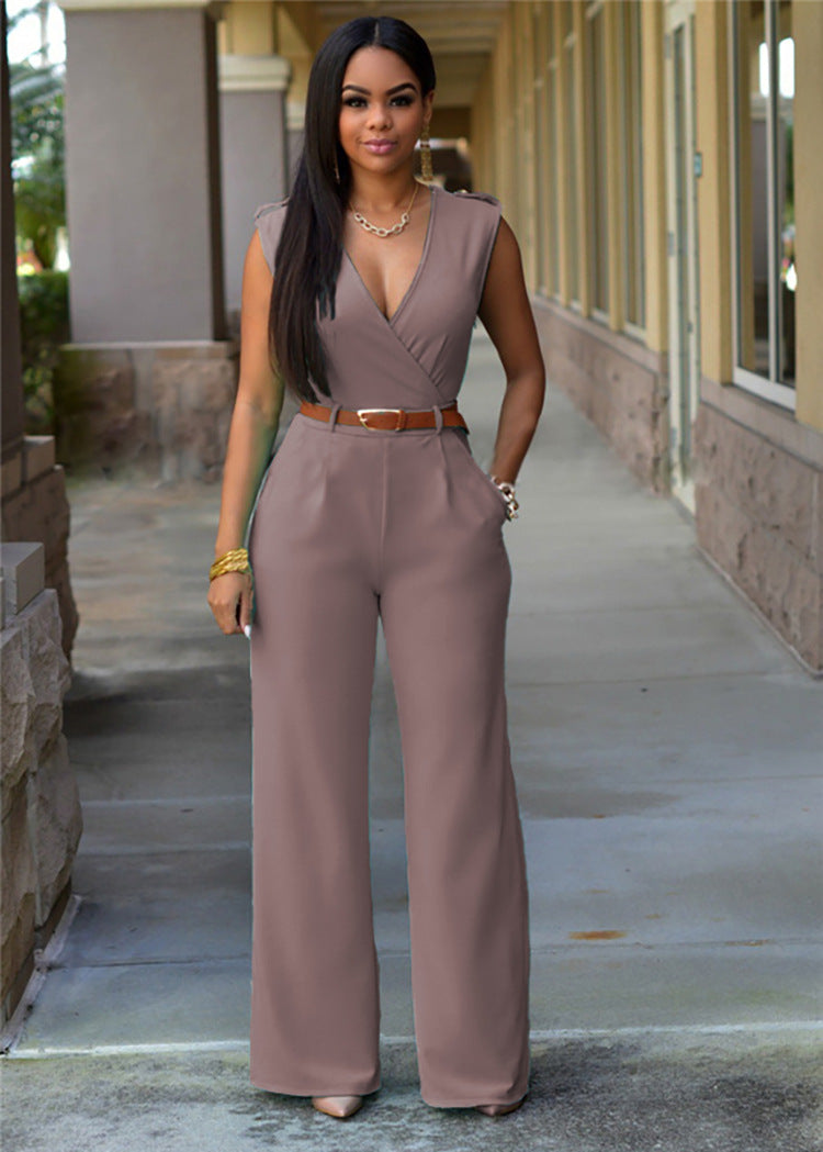 Summer High Waist Solid Color Casual Women Clothing V Neck Sleeveless Sexy Slim Fit Bodysuit