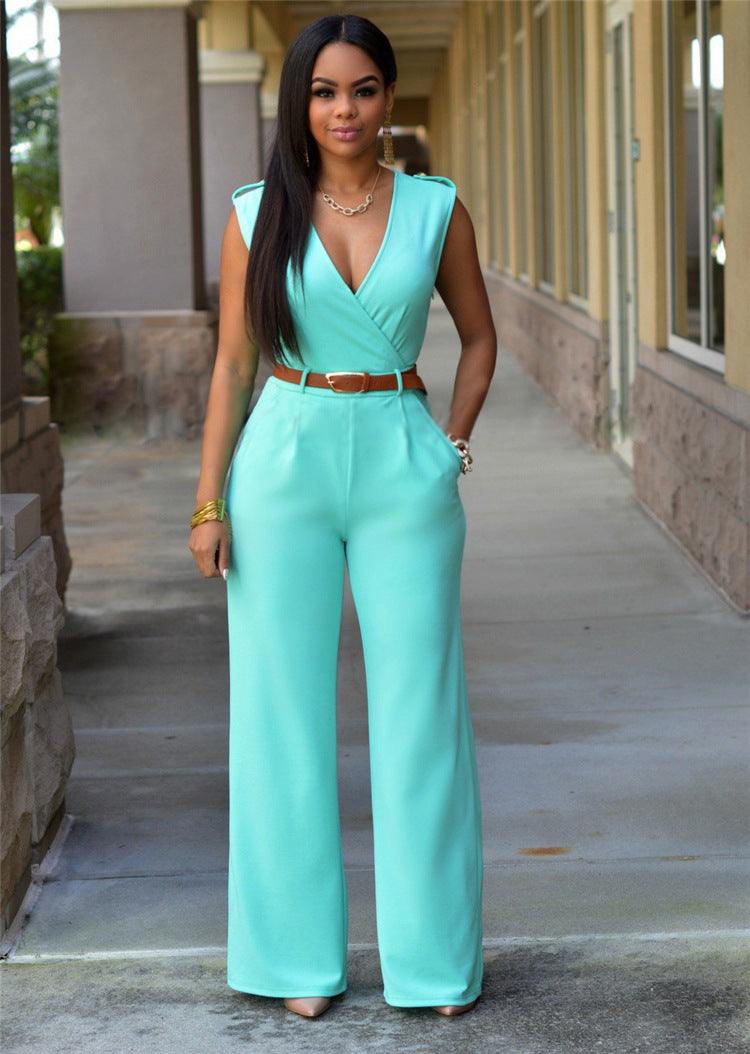 Summer High Waist Solid Color Casual Women Clothing V Neck Sleeveless Sexy Slim Fit Bodysuit