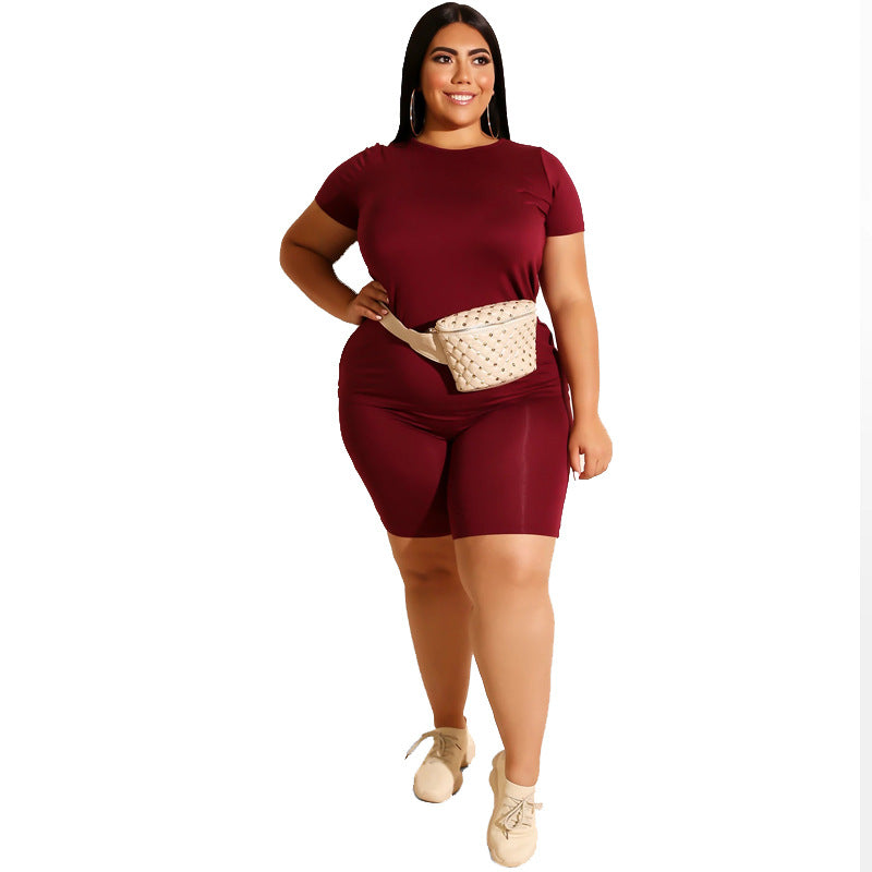 Solid Color Casual Pants Suit Plus Size Women Two-Piece Suit
