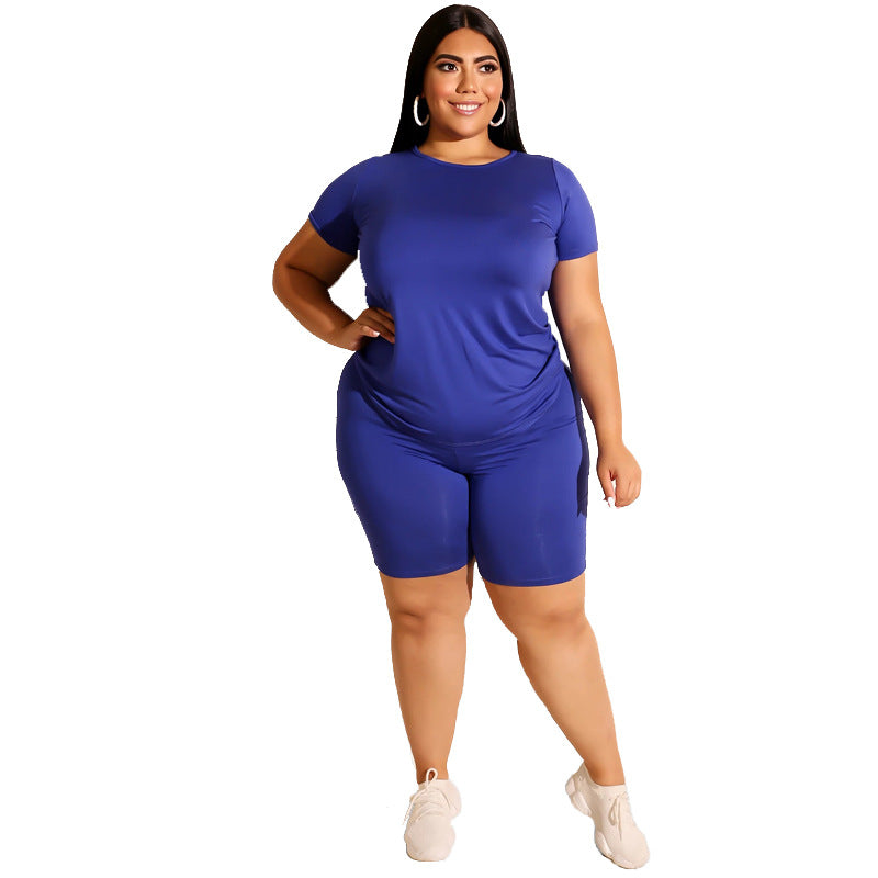 Solid Color Casual Pants Suit Plus Size Women Two-Piece Suit