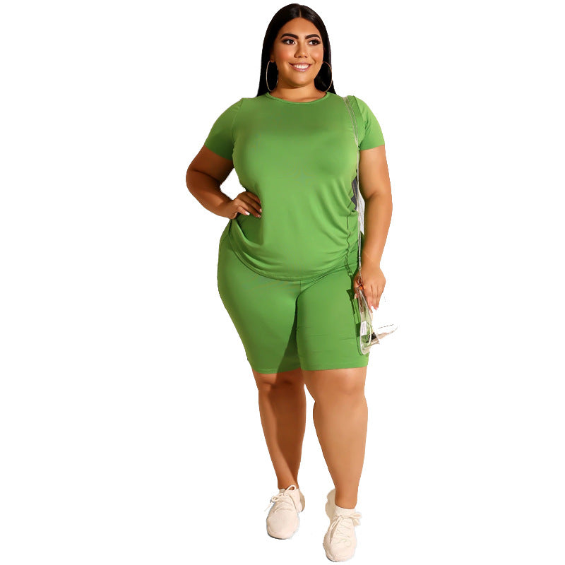 Solid Color Casual Pants Suit Plus Size Women Two-Piece Suit