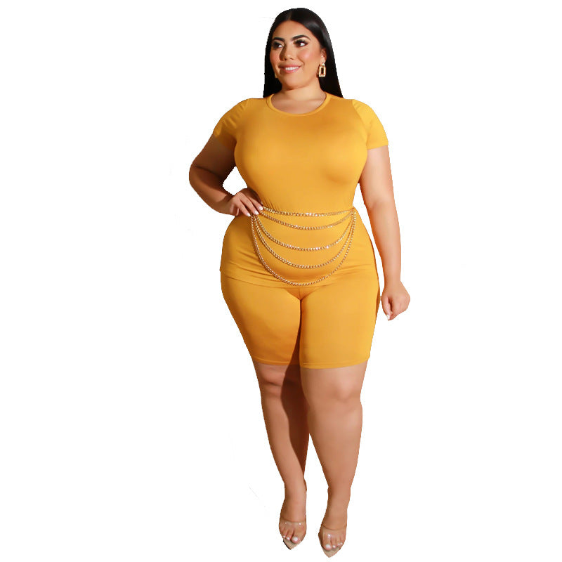 Solid Color Casual Pants Suit Plus Size Women Two-Piece Suit