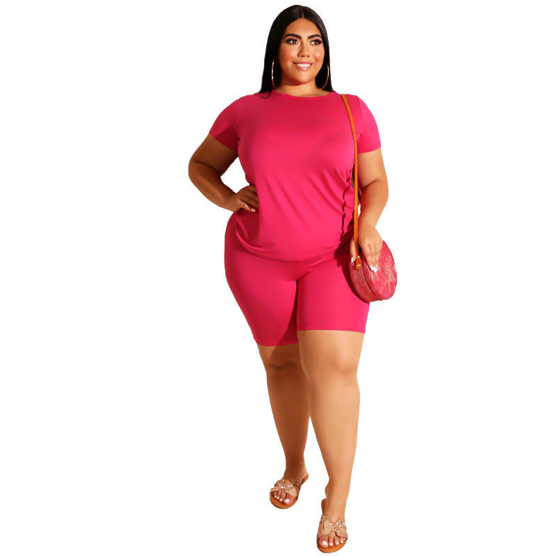 Solid Color Casual Pants Suit Plus Size Women Two-Piece Suit