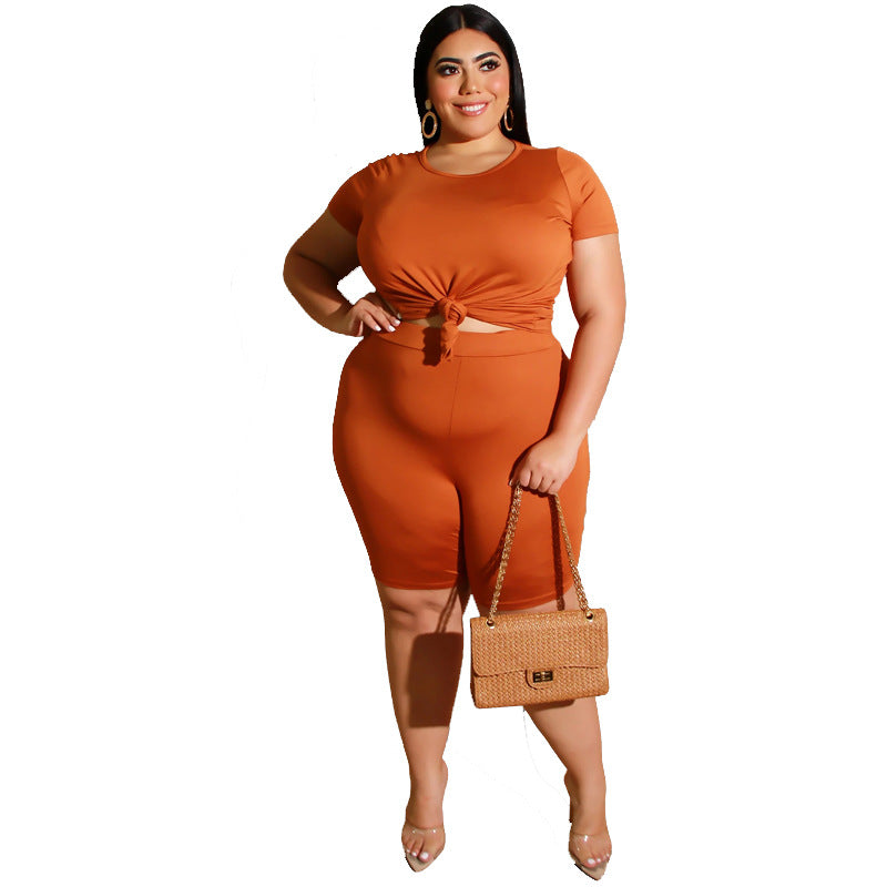 Solid Color Casual Pants Suit Plus Size Women Two-Piece Suit