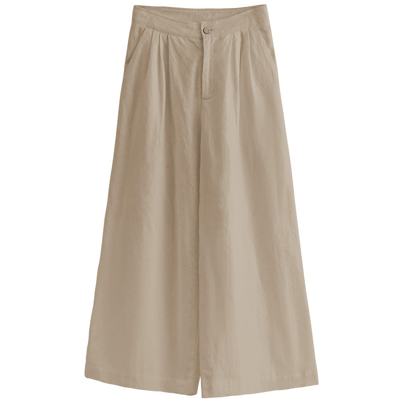 Spring Summer Korean Artistic Straight Leg Pants Cotton Linen Office Cropped Wide Leg Pants Special Casual Pants