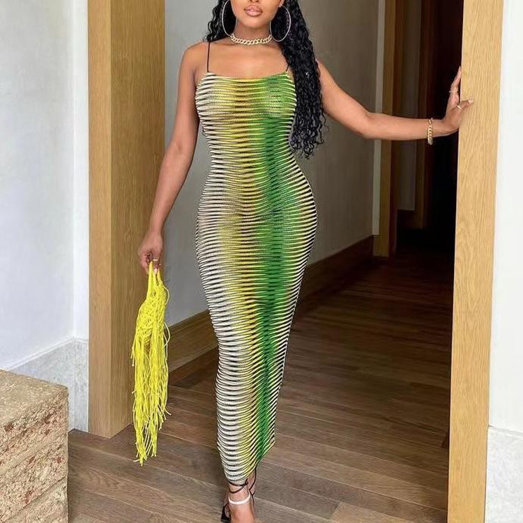 Vacation Dress Women Summer Sexy Sling Sheer Mesh Hip Dress