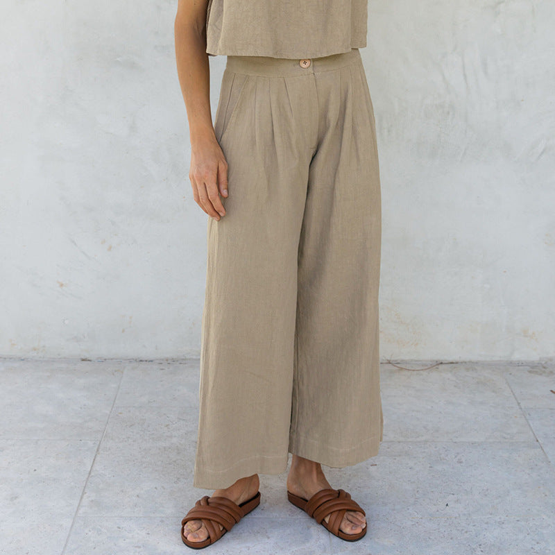 Spring Summer Korean Artistic Straight Leg Pants Cotton Linen Office Cropped Wide Leg Pants Special Casual Pants
