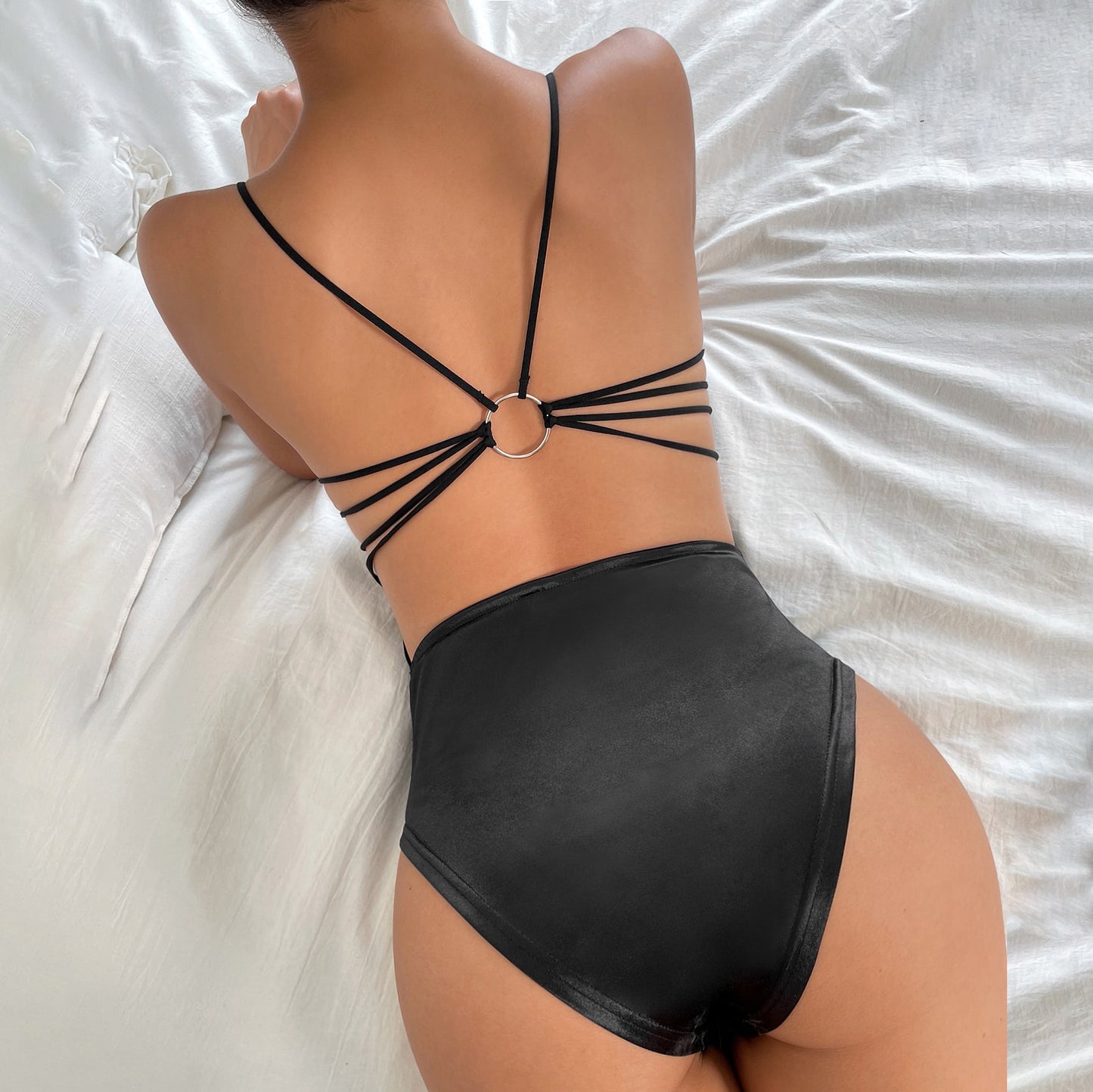Women Clothing Tied Spaghetti-Strap Backless Hollow Out Cutout Chest Wrap Vest Jumpsuit Sexy Tight Female Jumpsuit