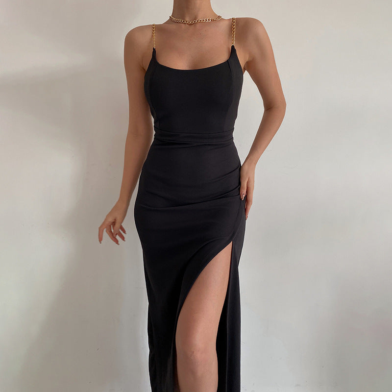 Women Clothing Summer Sexy Slit Metal Strap Dress Factory