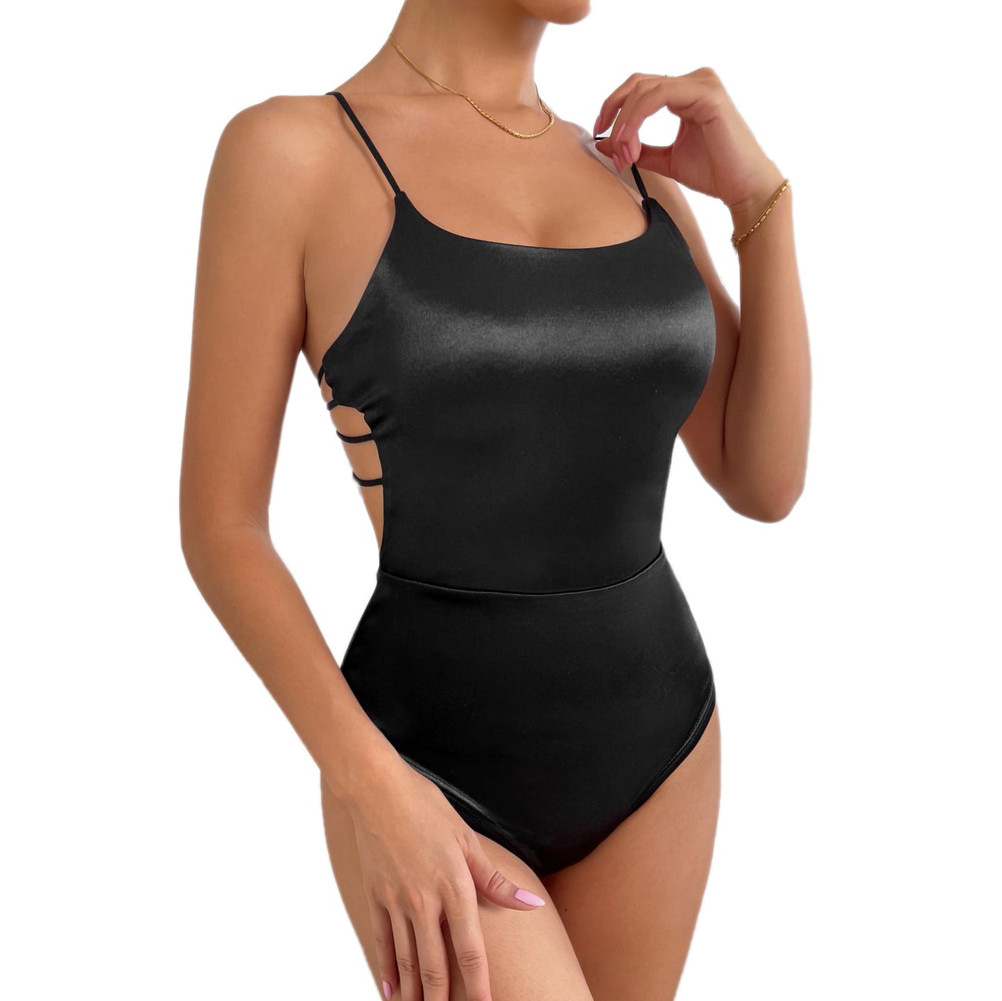 Women Clothing Tied Spaghetti-Strap Backless Hollow Out Cutout Chest Wrap Vest Jumpsuit Sexy Tight Female Jumpsuit