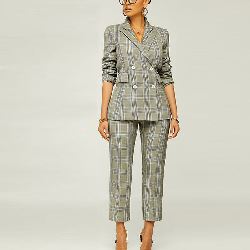 Women Clothing 2022 Spring Elegant Slim Plaid Business Suit