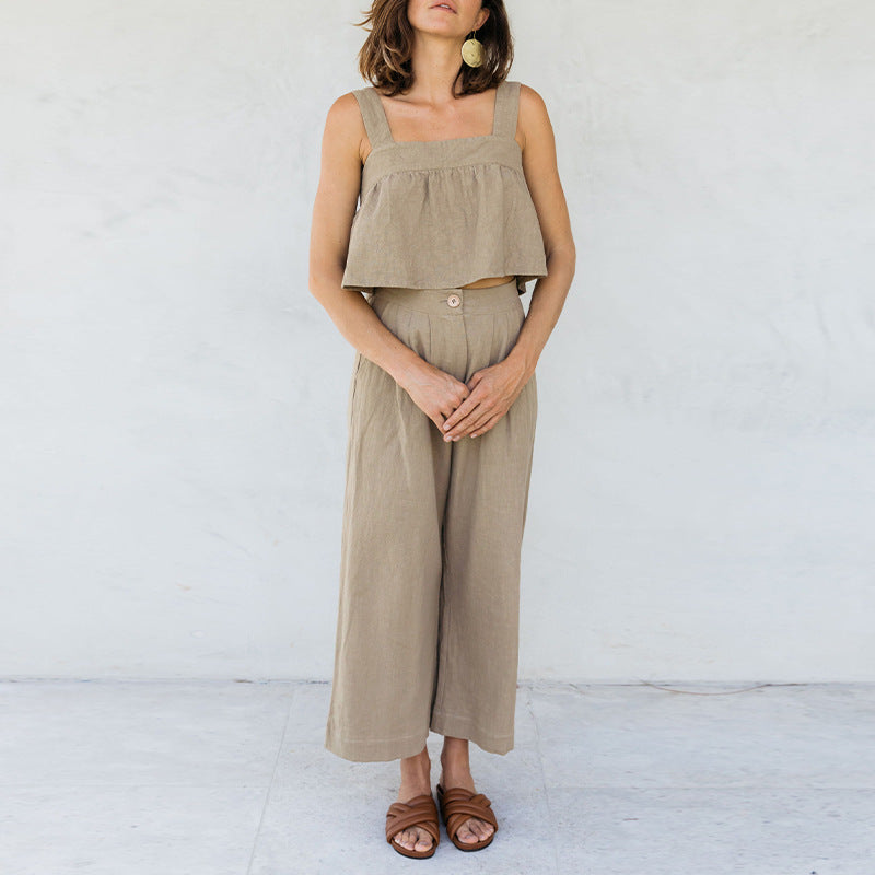 Spring Summer Korean Artistic Straight Leg Pants Cotton Linen Office Cropped Wide Leg Pants Special Casual Pants