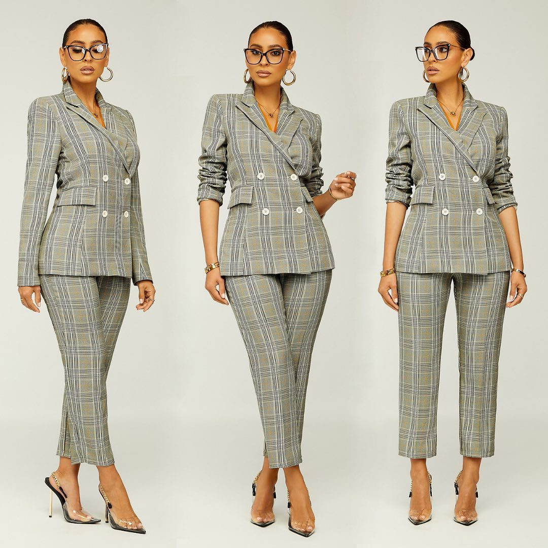 Women Clothing 2022 Spring Elegant Slim Plaid Business Suit
