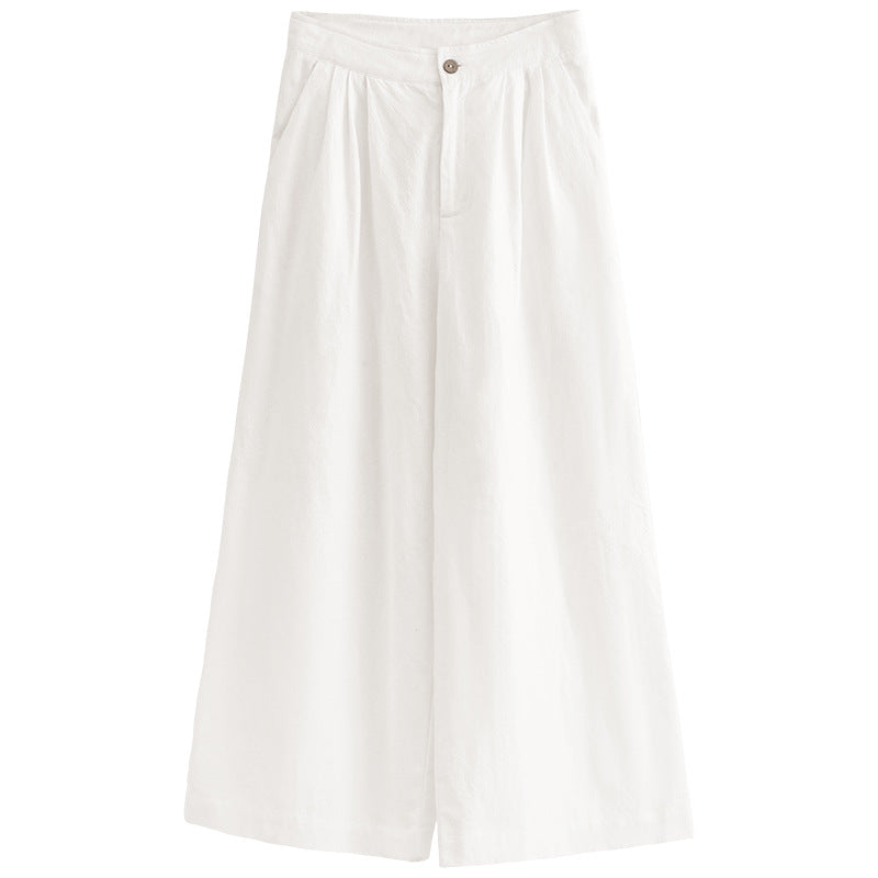 Spring Summer Korean Artistic Straight Leg Pants Cotton Linen Office Cropped Wide Leg Pants Special Casual Pants