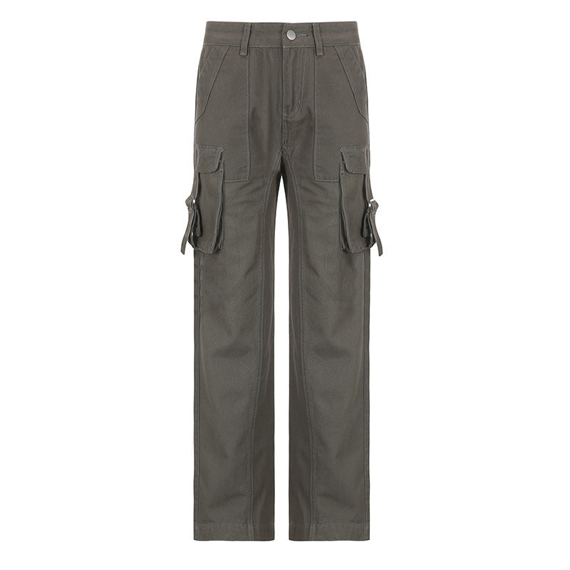 Self Built Station Autumn Winter Women Street Hip Hop Low Waist Tooling Denim Pants Casual Pants