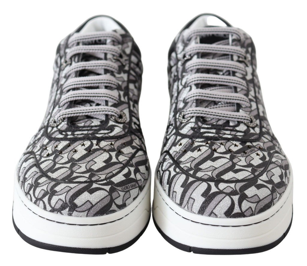 Jimmy Choo Silver Black Glitter Hawaii Sneakers