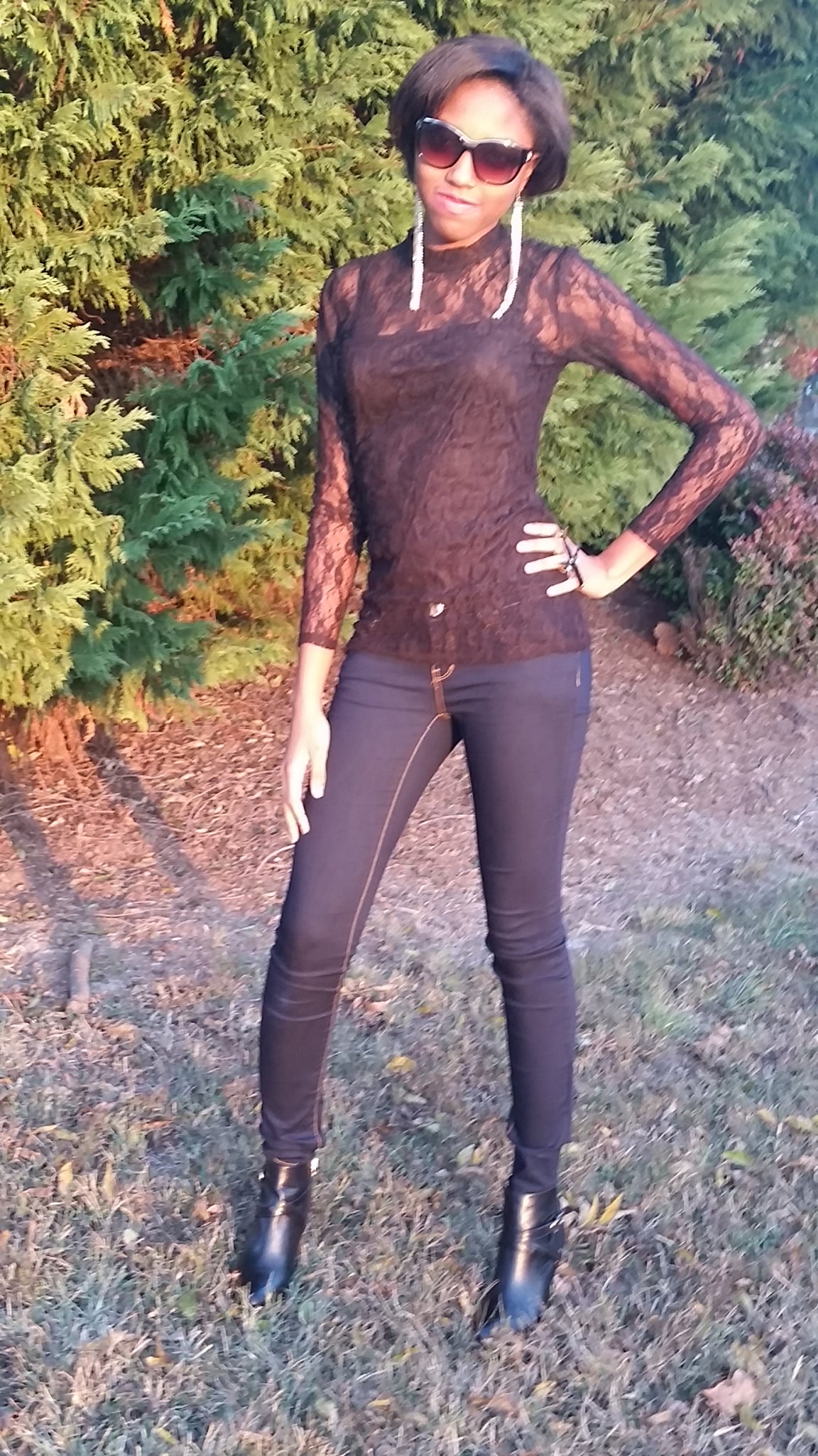Black Lace Turtleneck Blouse