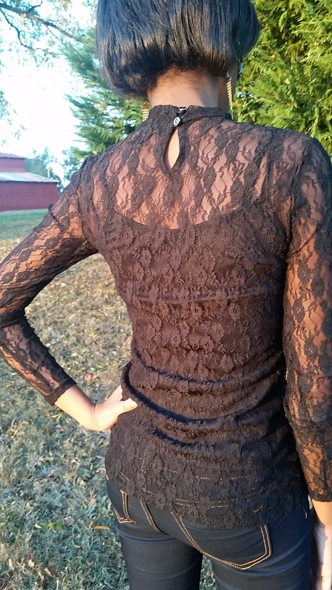Black Lace Turtleneck Blouse