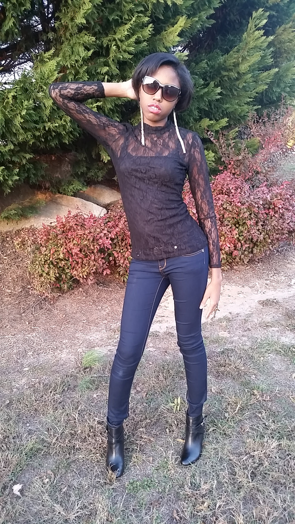 Black Lace Turtleneck Blouse