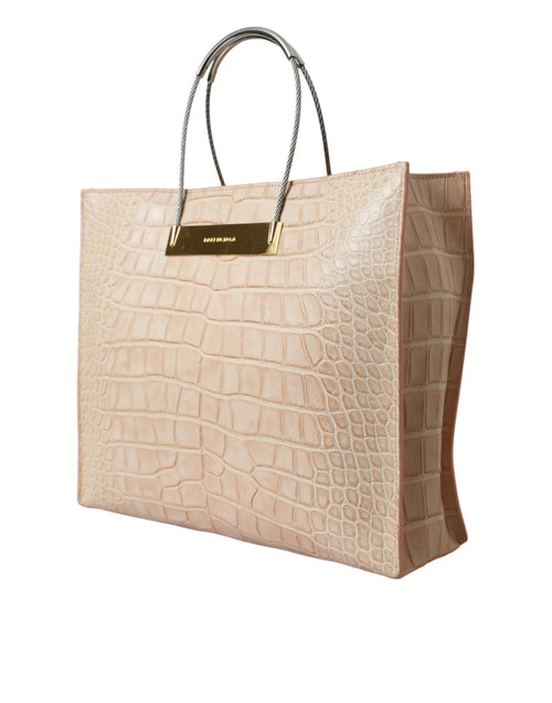 Balenciaga Pink Exotic Leather Embossed Cable Handle Shopper Tote Bag