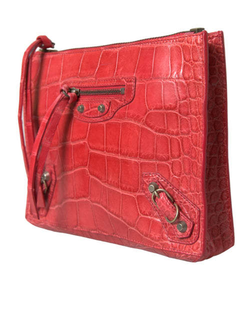 Balenciaga Red Exotic Skin Leather Classic Pouch Purse Wristlet Bag