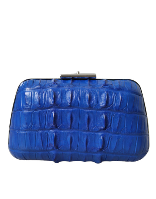 Balenciaga Blue Exotic Skin Leather Shoulder Crossbody Box Clutch Bag
