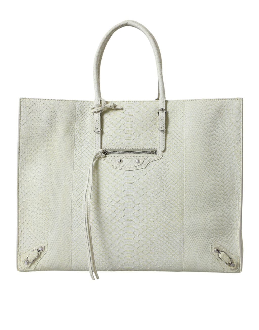 Balenciaga White Yellow Exotic Skin Leather Shopping Tote PAPIER Bag