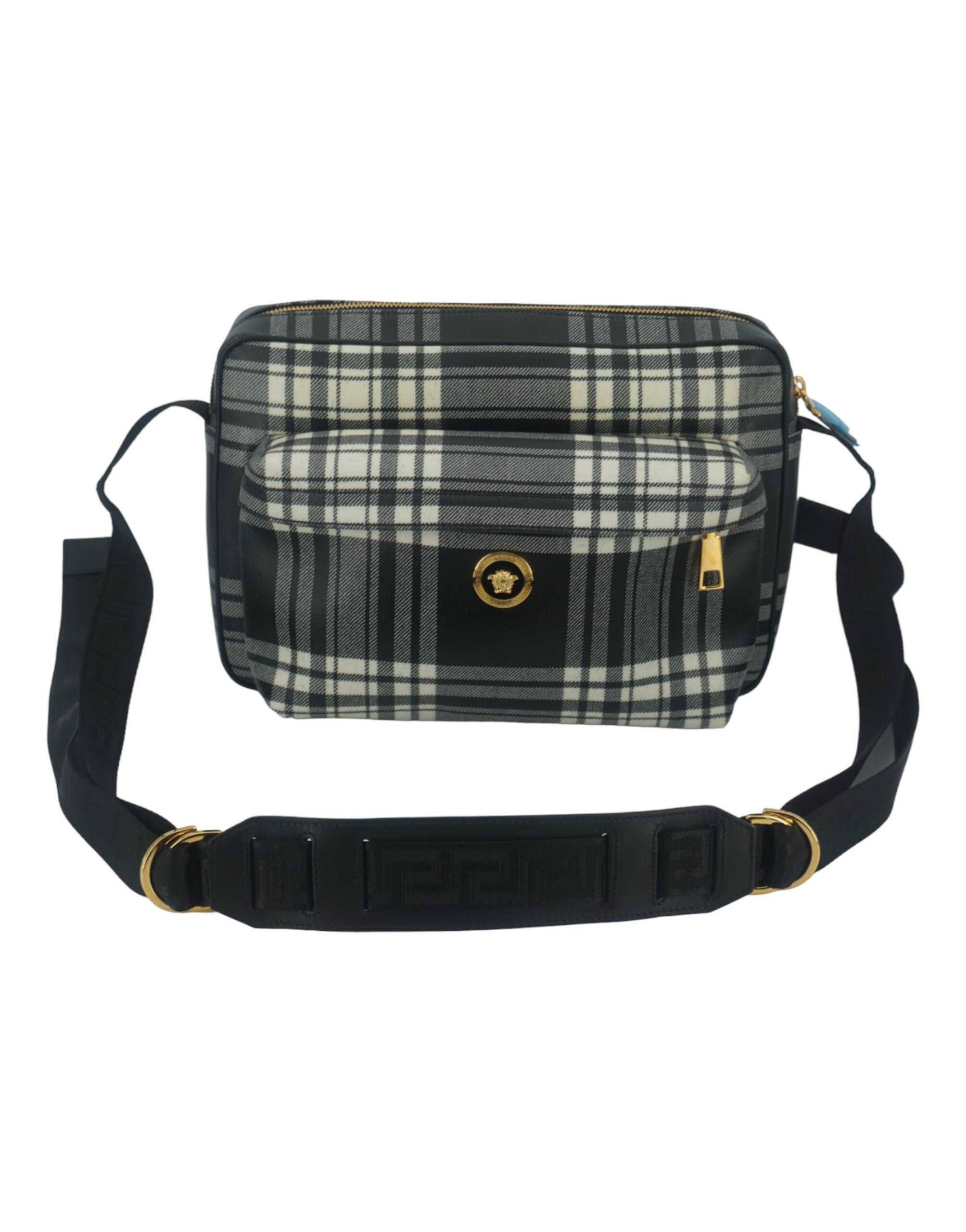 Versace Grey Fabric & Leather Crossbody Bag