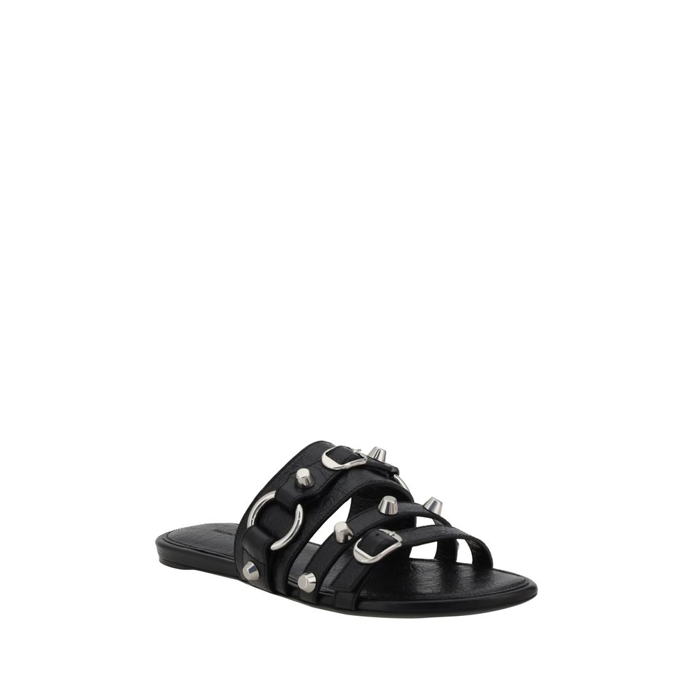 Balenciaga Black Calf Leather Bos Taurus Flat Sandals