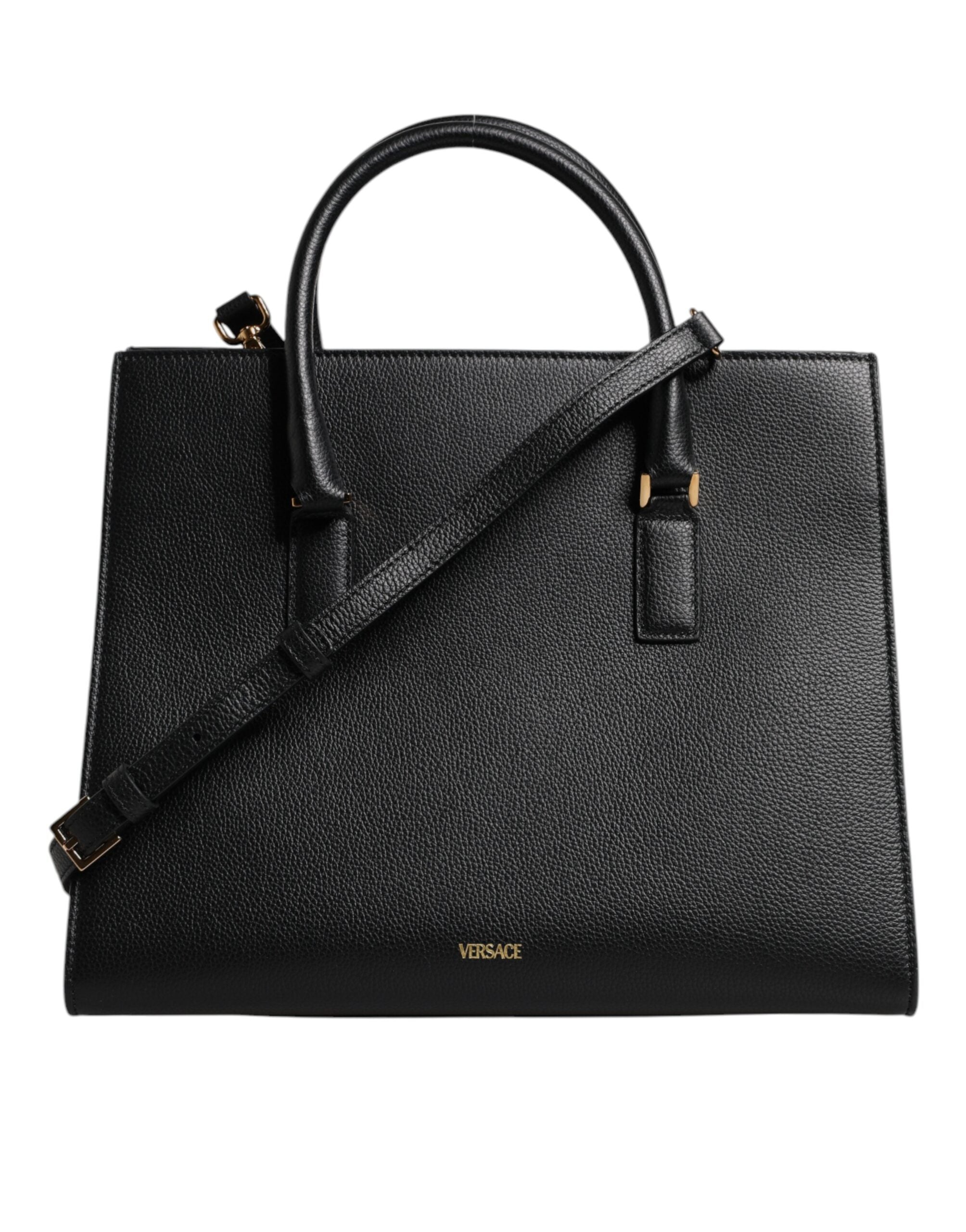 Versace Black Large Leather Top Handle Shoulder Crossbody Bag