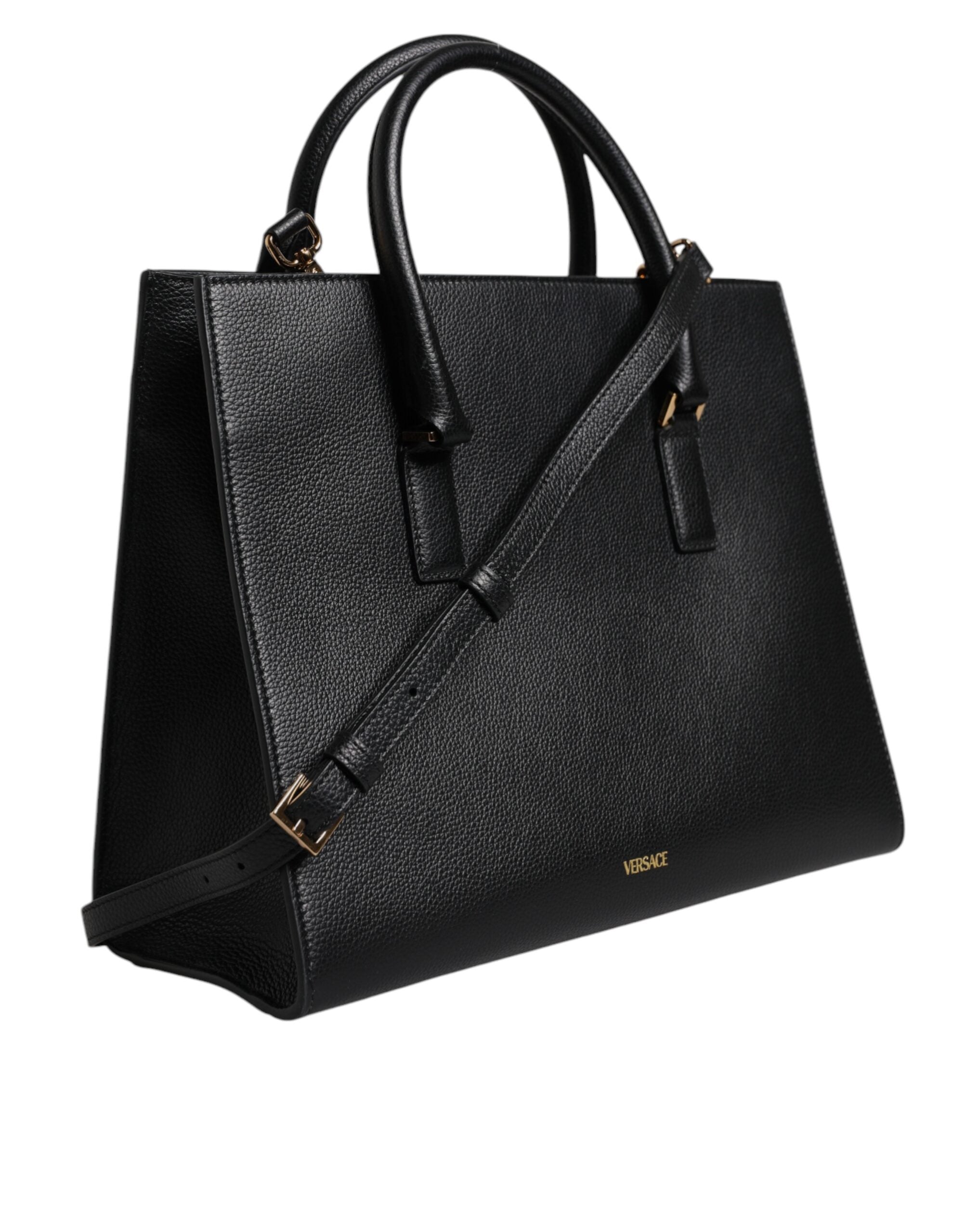 Versace Black Large Leather Top Handle Shoulder Crossbody Bag