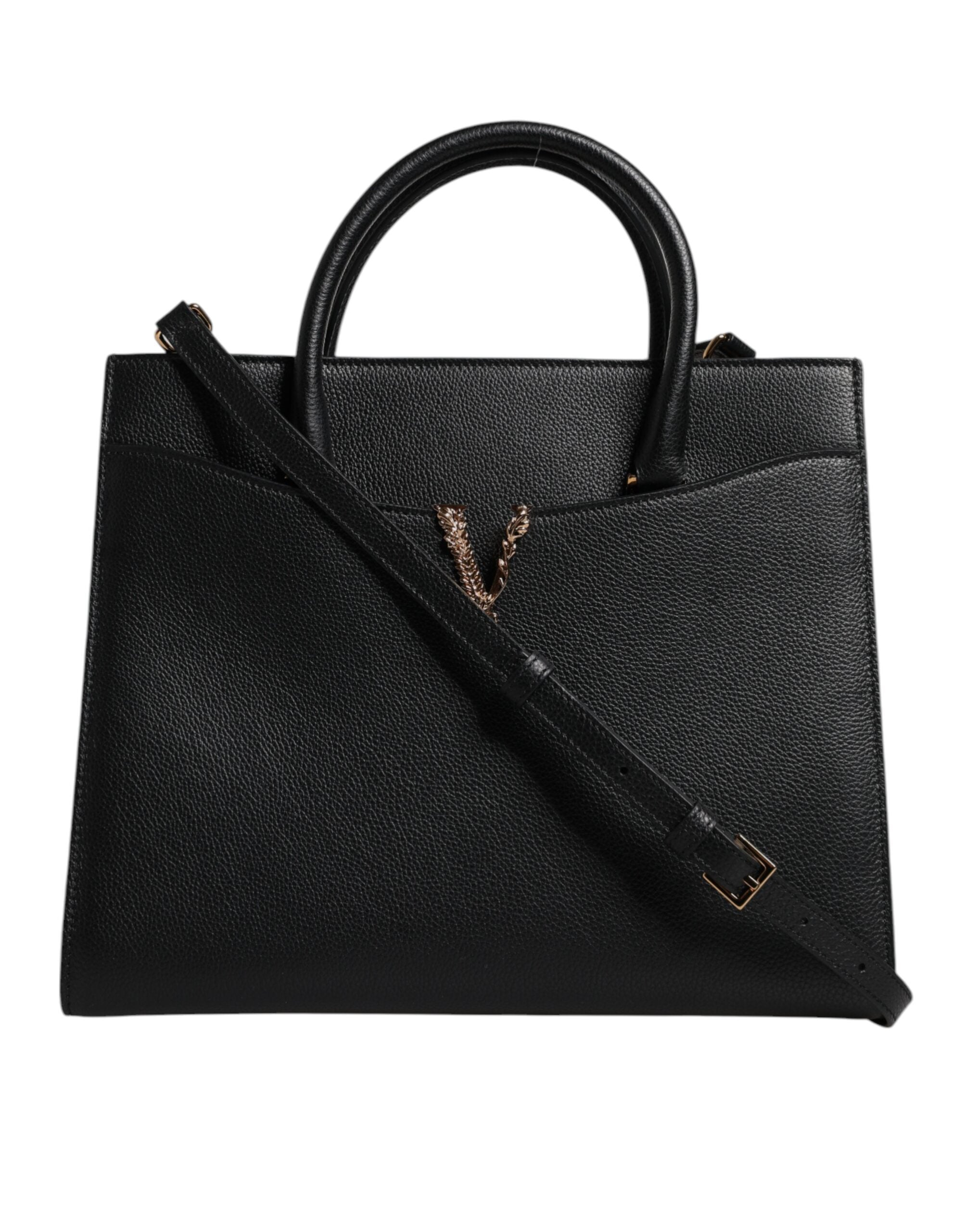 Versace Black Large Leather Top Handle Shoulder Crossbody Bag