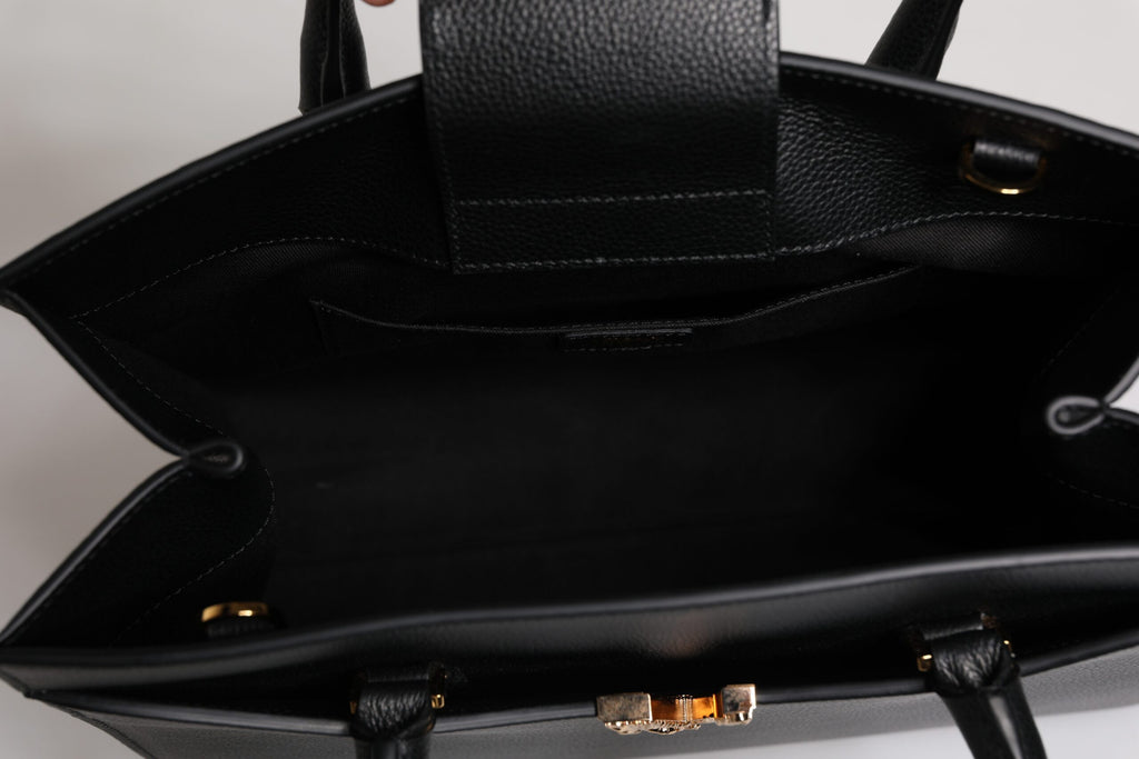 Versace Black Large Leather Top Handle Shoulder Crossbody Bag