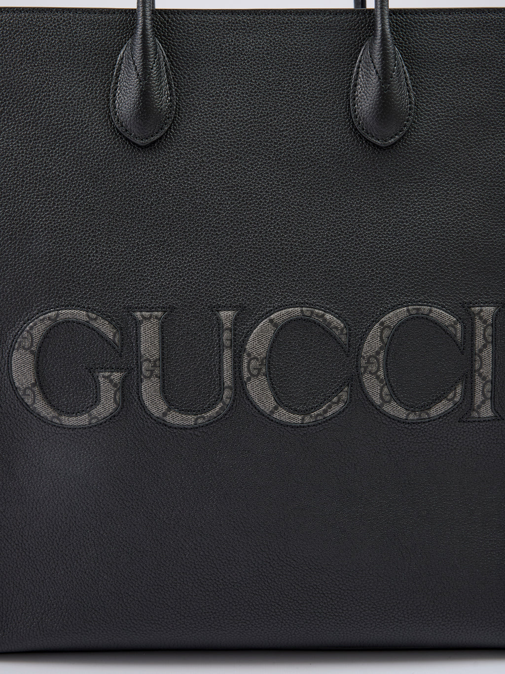 Gucci Black Leather Logo Medium Tote Bag
