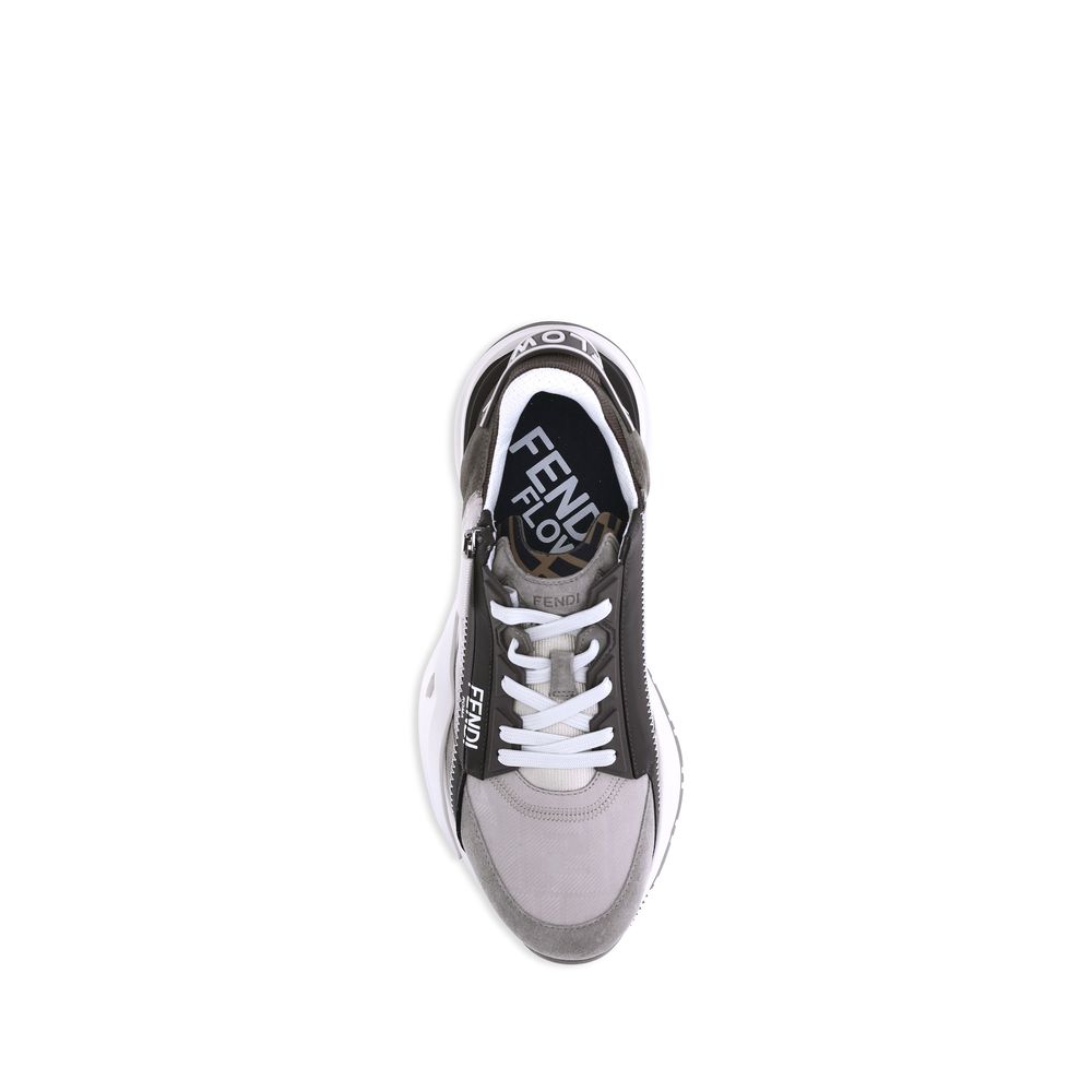 Fendi Beige Calf Leather Bos Taurus Low Top Sneakers