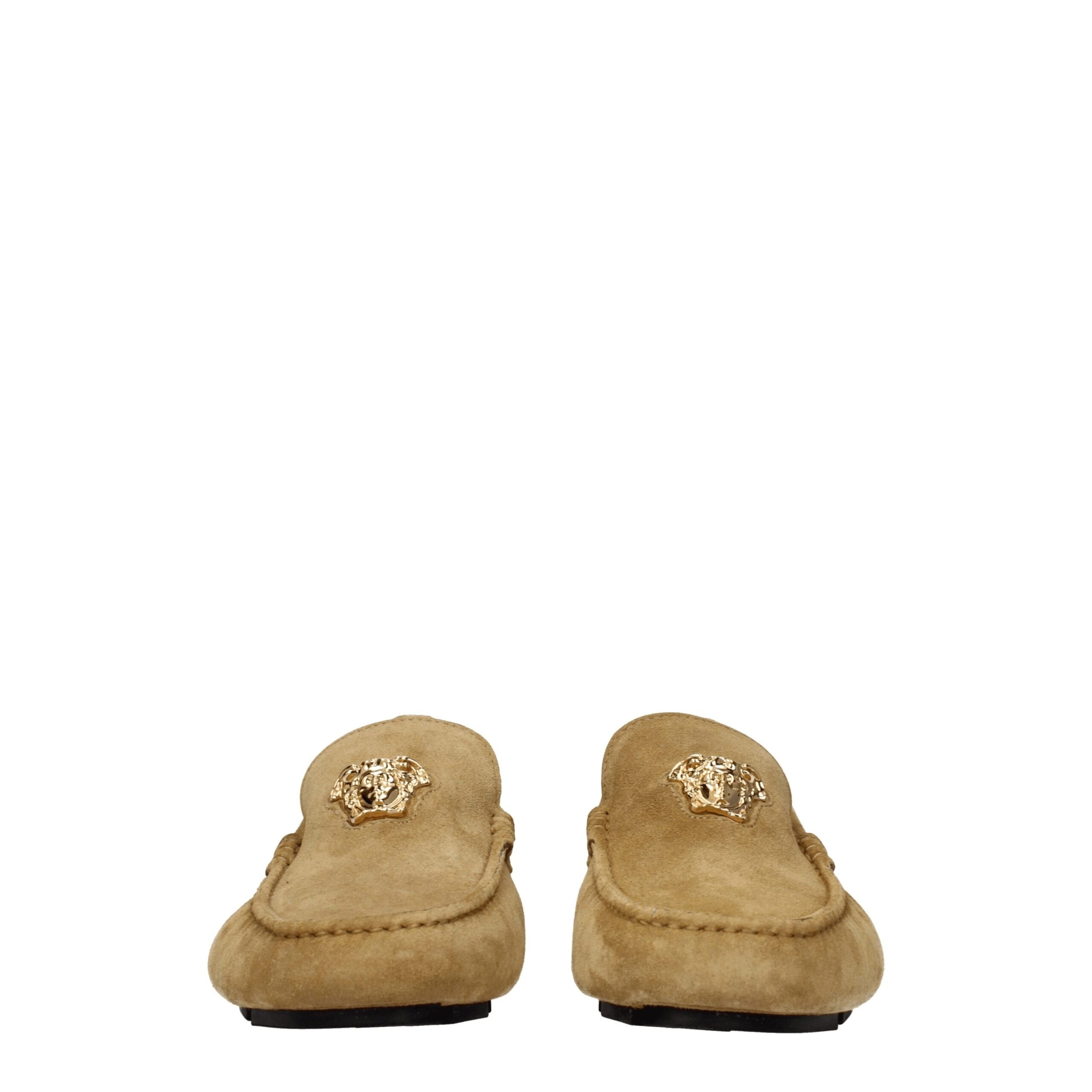 Versace Beige Leather Slip-On Loafers