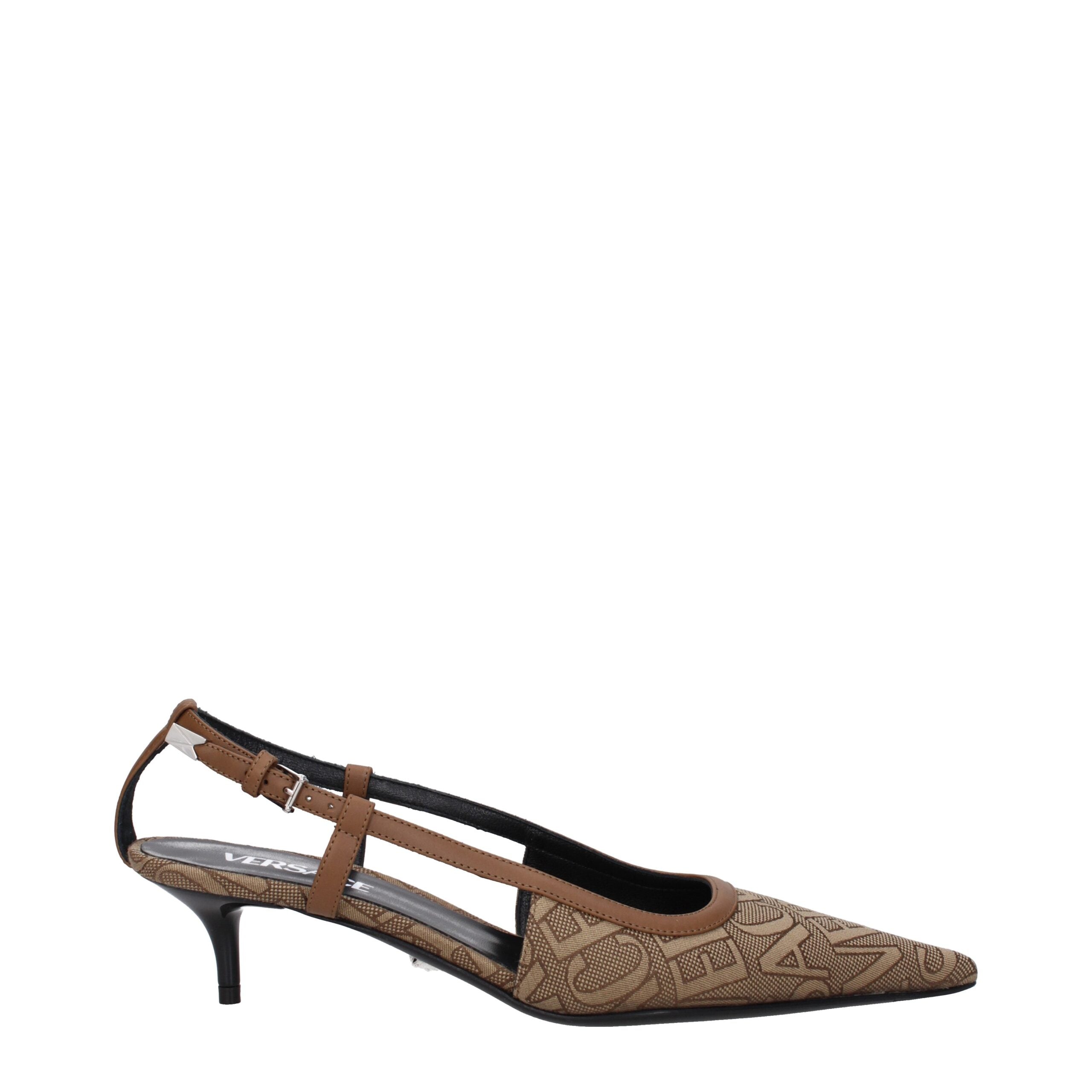 Versace Beige Fabric Mid Heel Pumps