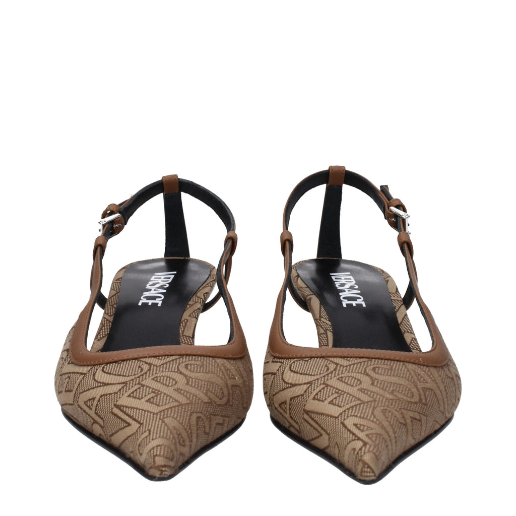 Versace Beige Fabric Mid Heel Pumps