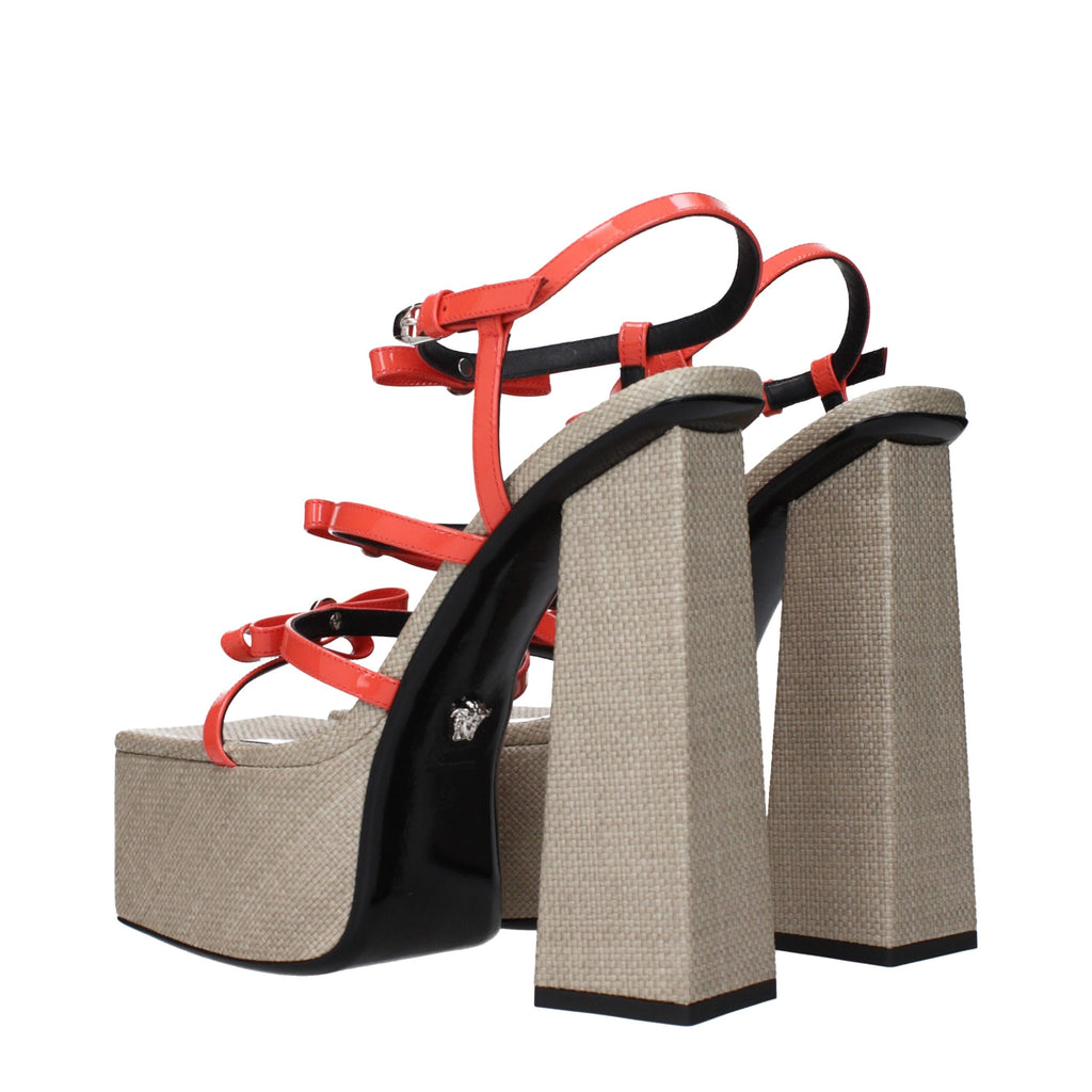 Versace Orange Leather Platform Sandals