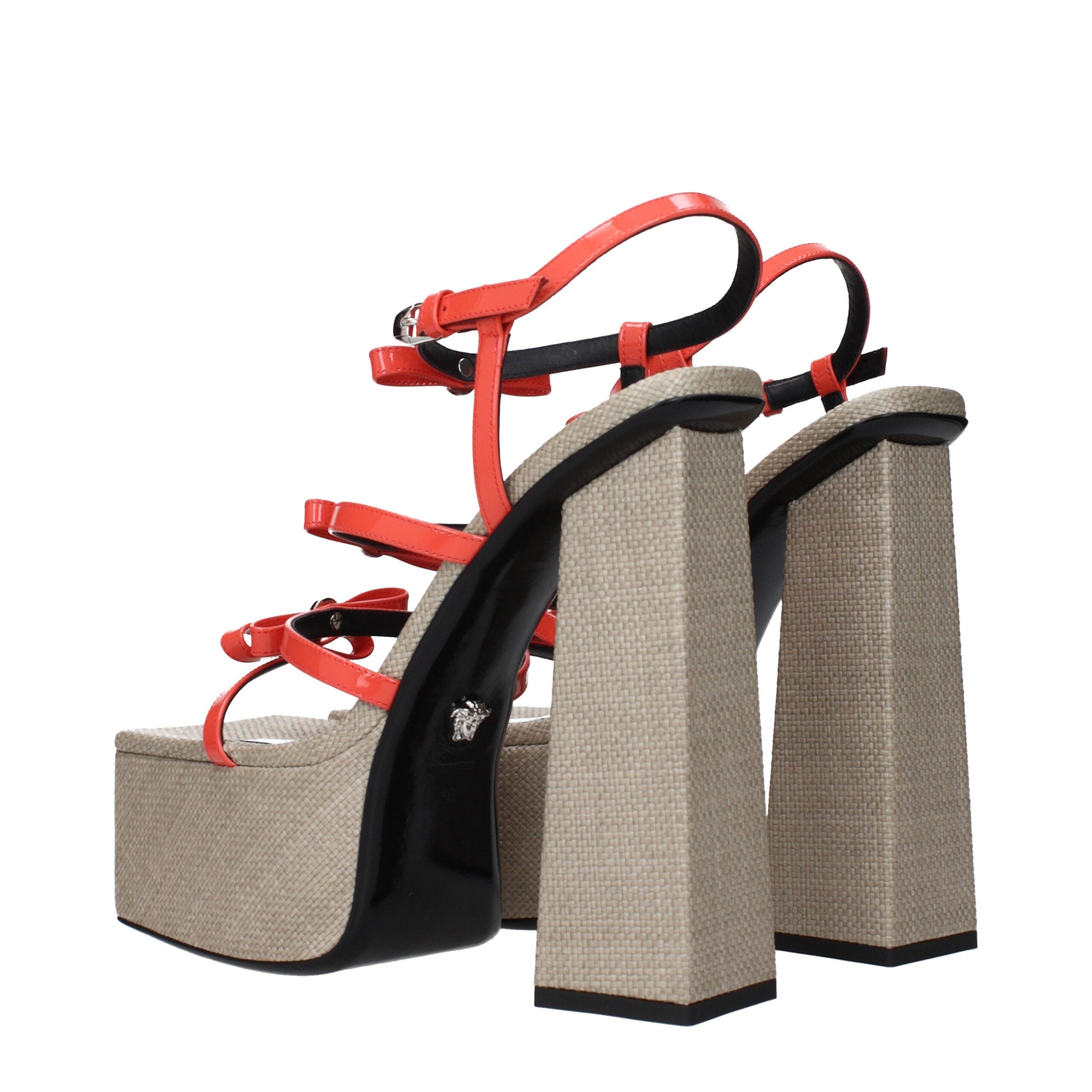 Versace Orange Leather Platform Sandals