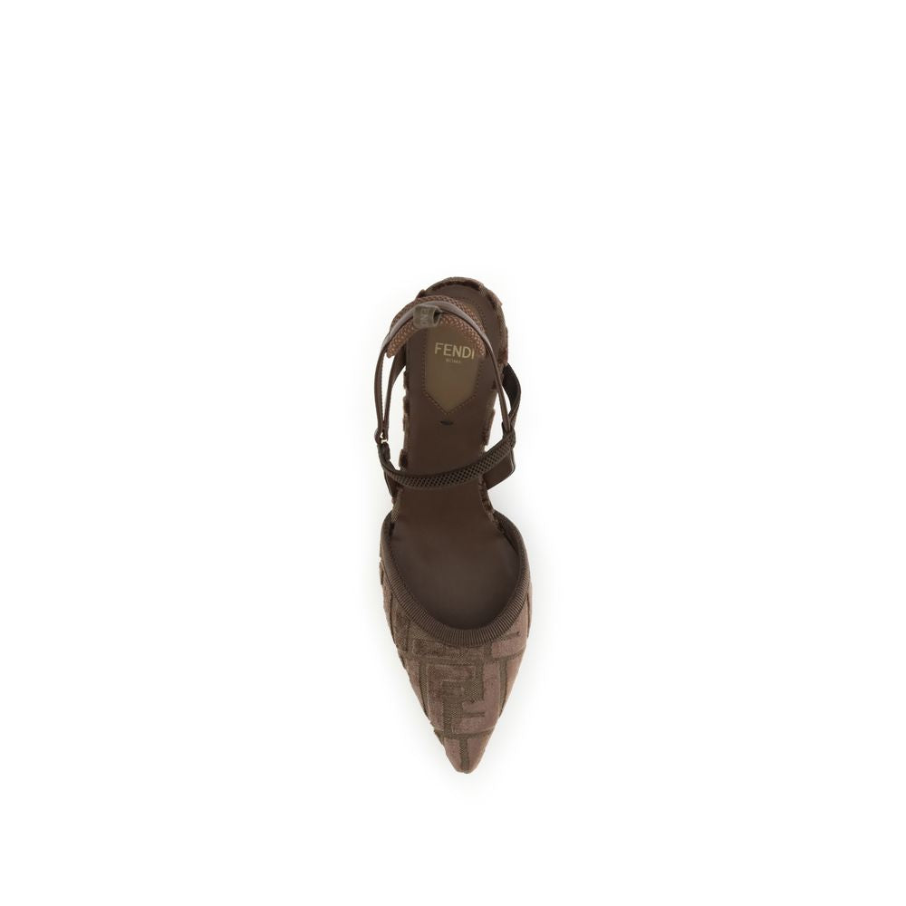 Fendi Brown Fabric Mid Heel Pumps