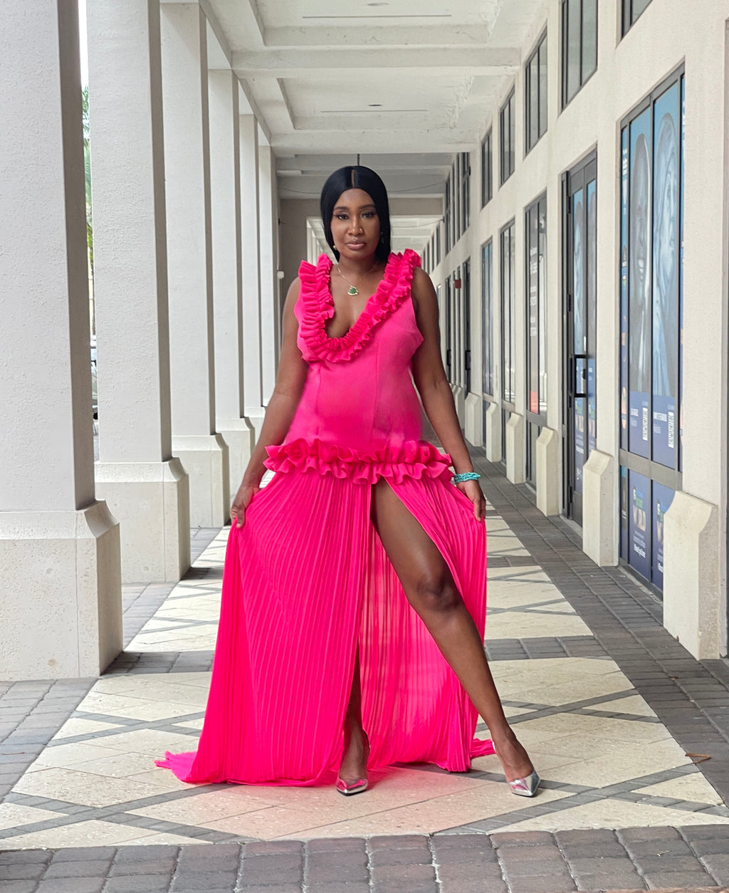 Hibiscus Drop waist Thigh High Split Dress