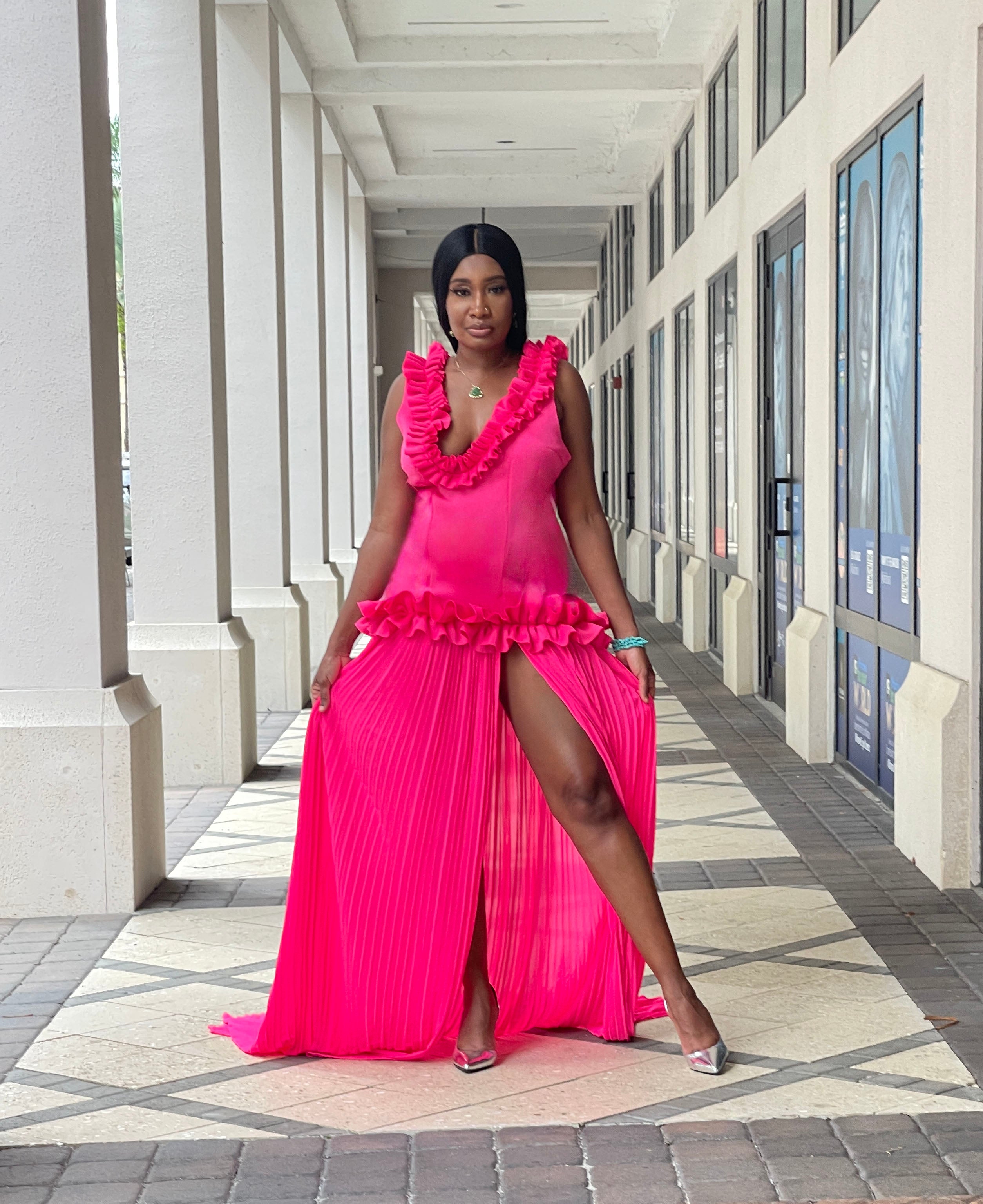 Hibiscus Drop waist Thigh High Split Dress